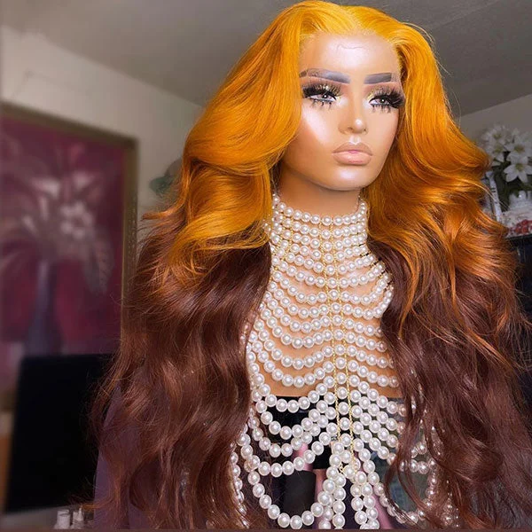 Colored wig with a straight texture for a sleek and minimalist lookJunoda Orange Auburn Color Reddish Brown Body Wave Wig Caramel Blonde Chocolate Brown Lace Wig