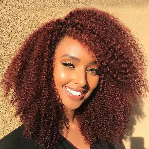 Colored wig with a curly texture for a bold and stylish choiceJunoda Reddish Brown 4C Afro Kinky Curly Pre Cut Lace Wig Auburn Color Glueless Human Hair Wigs