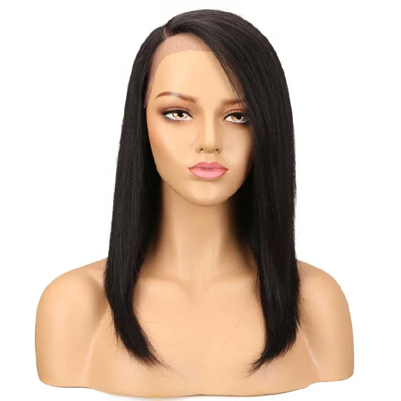 Colored wig with a side - swept bang for a sophisticated lookRebecca Fashion Straight Lace Front Wigs Human Hair for Black Women Side Part 18 Inch