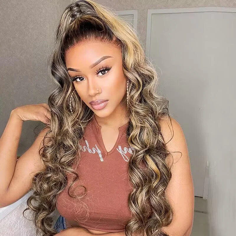 Colored wig with a silver - grey color for a trendy and cool - toned lookLoose Deep Wave Balayage Highlight Honey Blonde 6x5 13x4 HD Lace Glueless Wigs