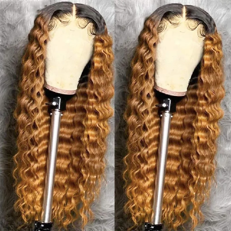 Human - hair colored wig for a natural and luxurious feelLumiere 1B/27 Ombre Deep Wave 4x4/5x5/13x4 Lace Closure/Frontal 150%/180% Density Wigs For Women Pre Plucked