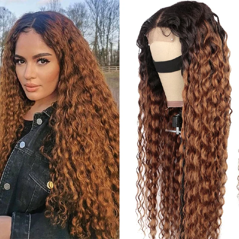 Colored wig with a side - part for a more flattering appearanceLumiere 1B/30 Ombre Deep Wave 4x4/5x5/13x4 Lace Closure/Frontal 150%/180% Density Wigs For Women Pre Plucked