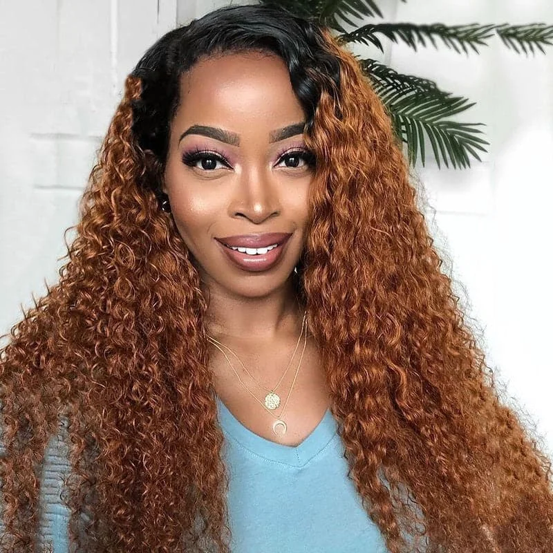 Human - hair colored wig for a natural and luxurious feelLumiere 1B/30 Ombre Kinky Curly 4x4/5x5/13x4 Lace Closure/Frontal 150%/180% Density Wigs For Women Pre Plucked