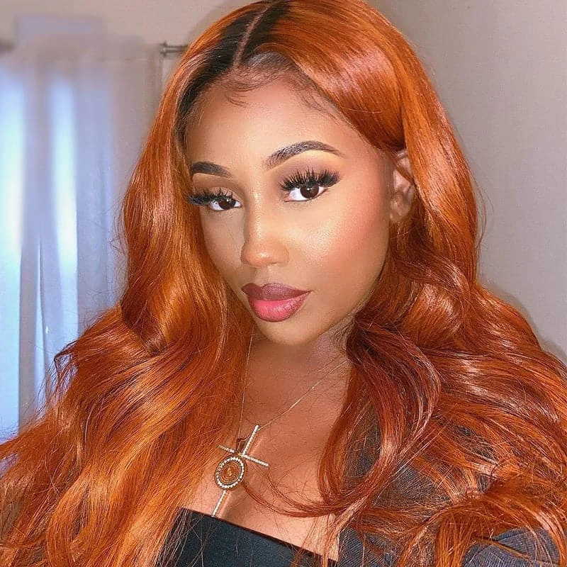 Colored wig with a 150 - density for a full and thick appearanceLumiere 1B/350 Ombre Body Wave 4x4/5x5/13x4 Lace Closure/Frontal 150%/180% Density Wigs For Women Pre Plucked