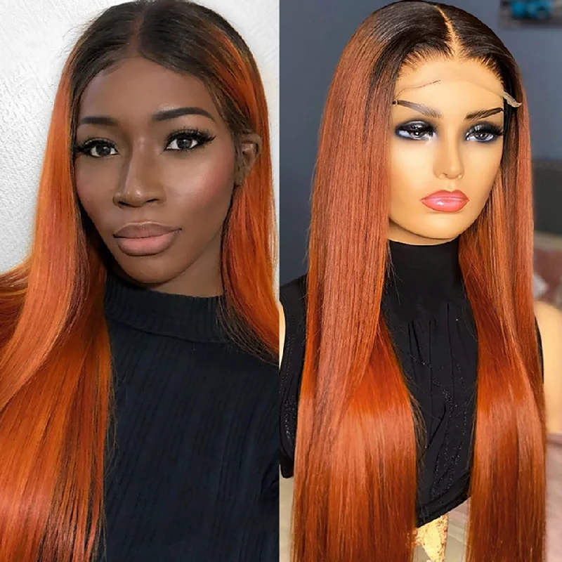 Colored wig with a side - swept bang for a sophisticated lookLumiere 1B/350 Ombre Straight 4x4/5x5/13x4 Lace Closure/Frontal 150%/180% Density Wigs For Women Pre Plucked