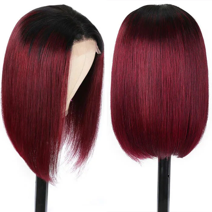 Colored wig with a pre - plucked hairline for a more natural lookLumiere A1 Customized 1B/99J 4x4 Short Bob Lace Front Wigs For Black Women Human Hair Wigs