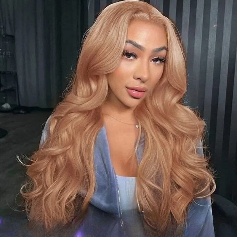 Colored wig with a silk - base cap for a comfortable and smooth feelHairsmarket Body Wave Glueless Wigs Milk Tea Brown 13x4 HD Lace Front Wigs Colored Human Hair Wigs