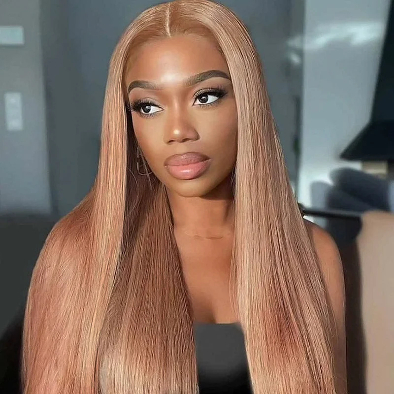 Colored wig with a pre - bleached knot for a natural - looking scalp13x4 HD Lace Front Wigs Milk Tea Brown Human Hair Wigs Straight Hair Light Brown Glueless Wigs