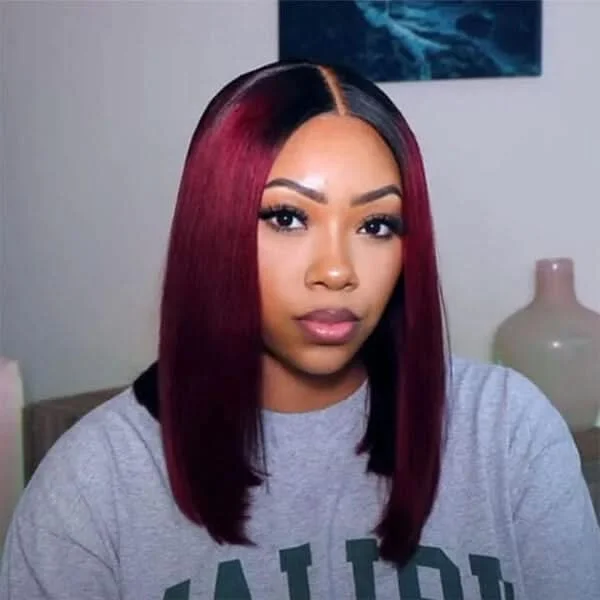 Adjustable - cap colored wig for a comfortable fitMslynn Bob Wigs Straight 4x4 Lace Closure Wig 1B/99J Burgundy Human Hair Wig