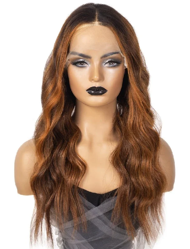 Colored wig with a wavy texture for a beachy and fun lookMona #Highlight Natural Wavy Human Hair Lace Wigs With Natural Hairline