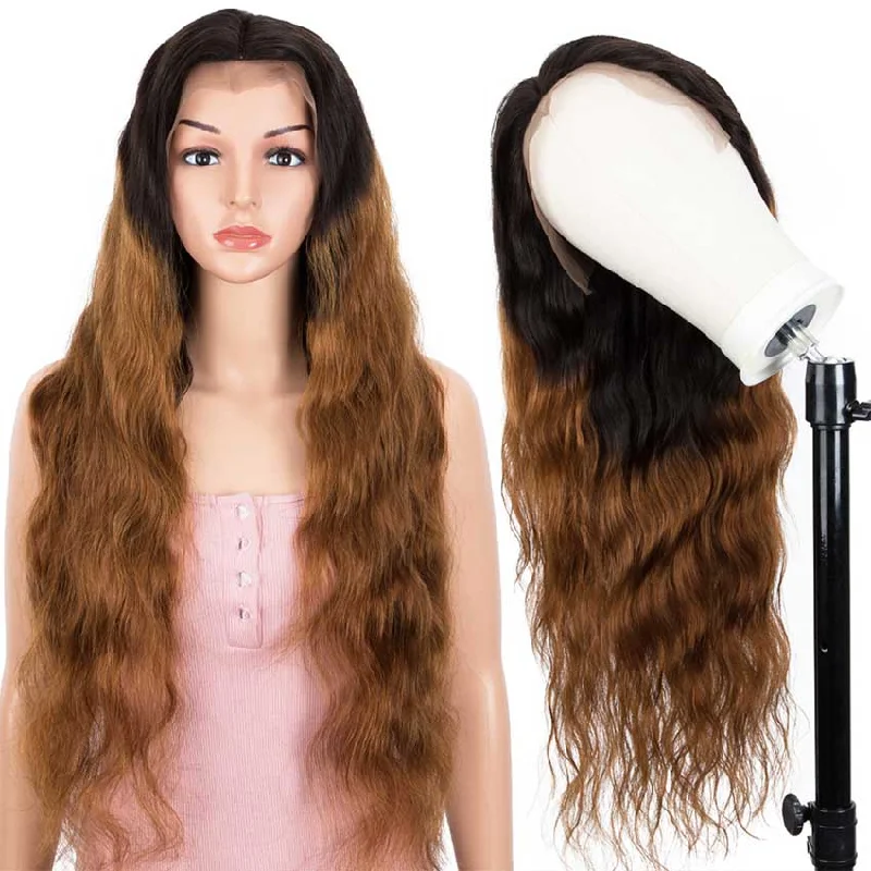 Colored wig with a middle - part for a classic and elegant styleRebecca Fashion 13x4 Lace Front Wigs Body Wave Human Hair 150% Density Black To Brown Color