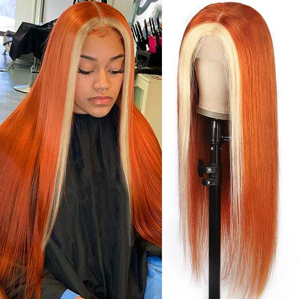 Colored wig with a straight texture for a sleek and minimalist lookGinger Blonde Wig Straight Wig 13x4 HD Lace Frontal Wigs Orange Blonde Lace Wig