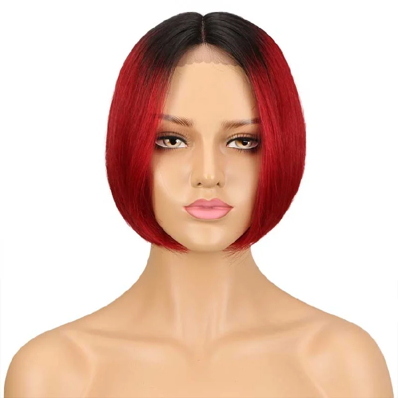 Colored wig with a straight texture for a sleek and minimalist lookRebecca Fashion Ombre Red Bob Wig 10 Inch Middle Part 100% Virgin Human Hair Wigs