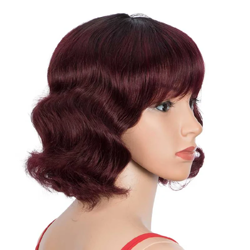 Colored wig with a curly texture for a bold and stylish choiceRebecca Fashion Ombre Red Wigs Short Deep Wavy Human Hair Wig With Bangs