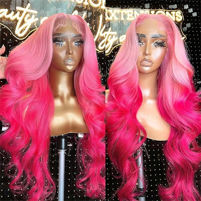 Colored wig with a purple - violet shade for a regal and elegant lookBarbie Pink Body Wave Lace Front Wig Ombre Rose Pink Pre Plucked Glueless Wigs