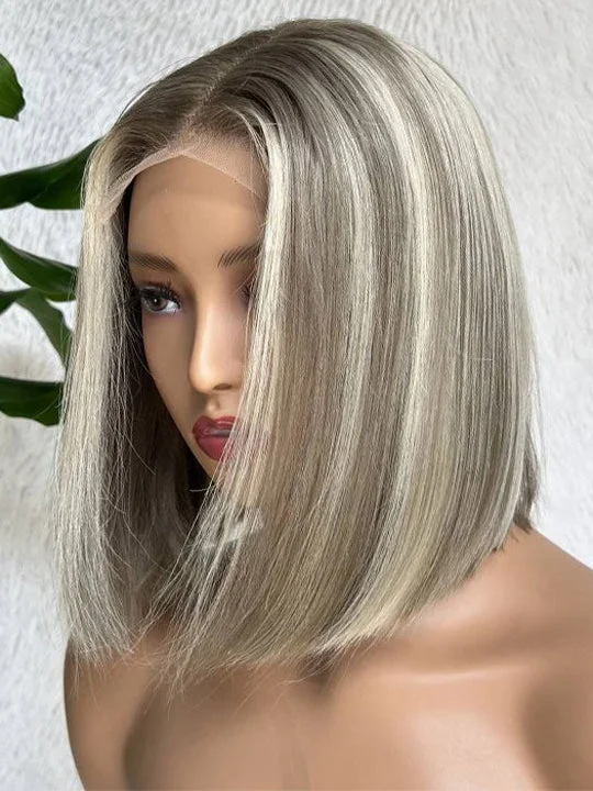 Colored wig with a middle - part for a classic and elegant stylePlatinum Highlight Bob Wig 5x5 13x4 HD Lace Wigs Straight Human Hair