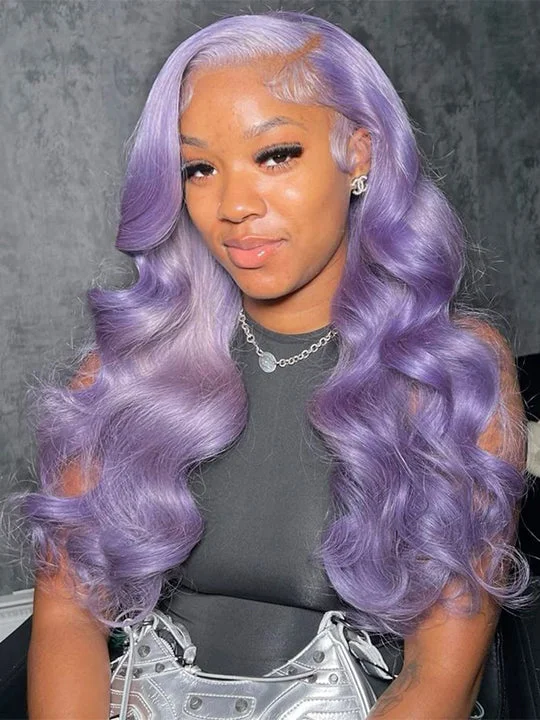 Colored wig with a pre - plucked hairline for a more natural lookPurple Wig 3D Body Wave 13x4 HD Lace Front Human Hair Wigs