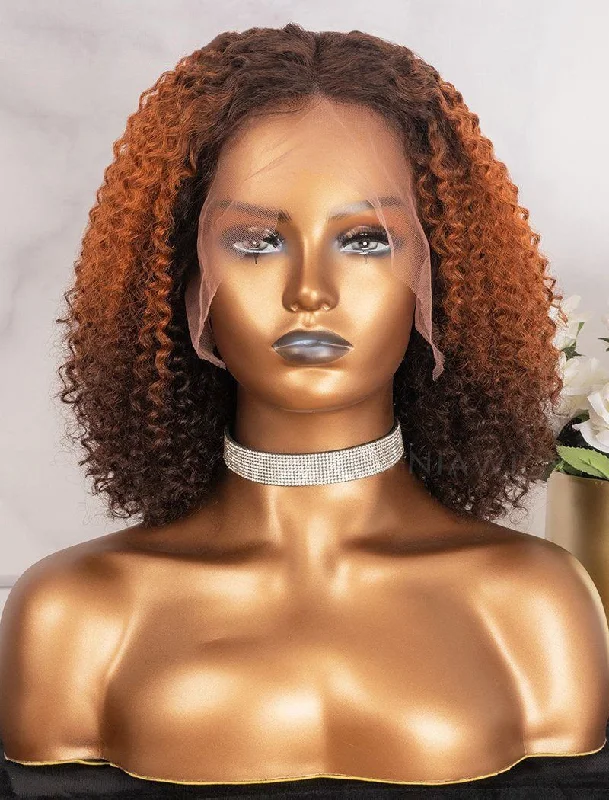 Colored wig with a blue - green ombre effect for a unique and trendy appearanceRebecca #Balayage Afro Kinky Curly Human Hair Lace Wigs