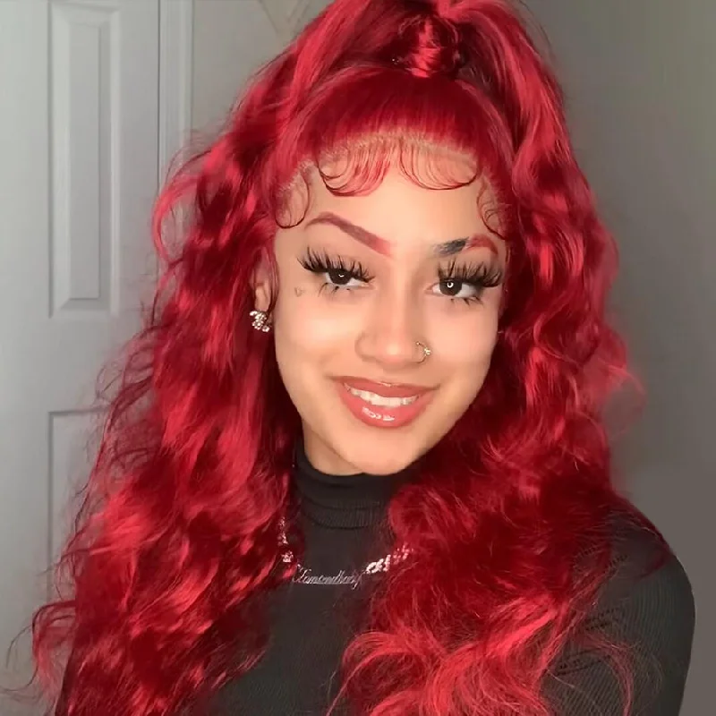 Colored wig with a curly texture for a bold and stylish choiceRed Color Glueless Wig Straight Body Wave 6x5 13x4 HD Lace Front Wigs