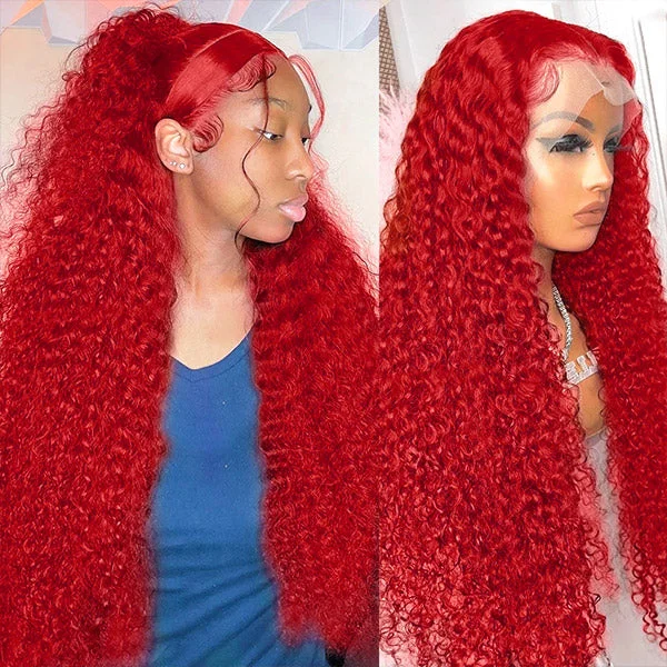 Colored wig with a 150 - density for a full and thick appearanceHairsmarket Red Wigs Curly Wave 13x4 HD Lace Front Wigs Colored Human Hair Wigs