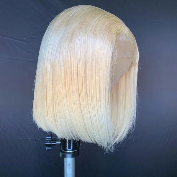 Colored wig with a wavy texture for a beachy and fun lookHairsmarket 613# Blonde Short Bob Lace Wig, Machine Made Wigs With Bangs