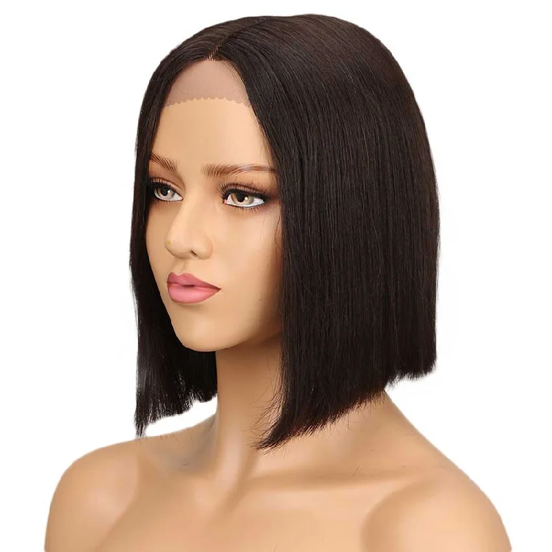 Colored wig with a 150 - density for a full and thick appearanceRebecca Fashion Short Bob Lace Front Wigs Human Hair 10 inch Natural Black Color