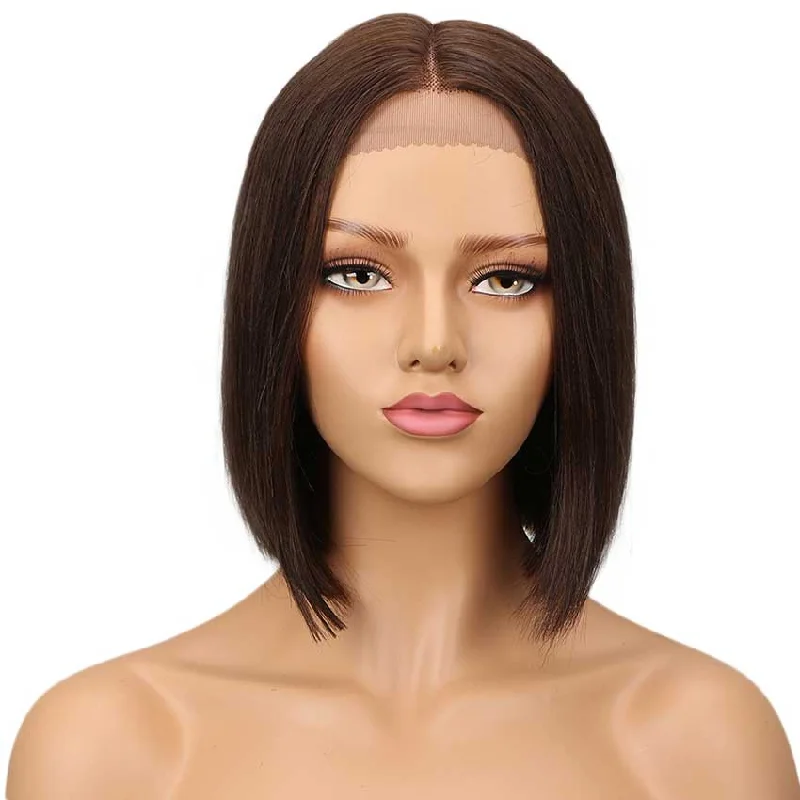 Adjustable - cap colored wig for a comfortable fitRebecca Fashion Short Bob Lace Front Wigs Human Hair 10 inch Dark brown Color