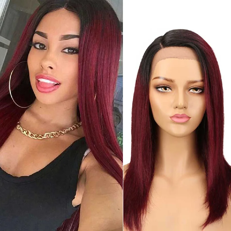 Human - hair colored wig for a natural and luxurious feelRebecca Fashion Straight 13x4 Lace Front Wig Ombre Burgundy Red Human Hair Wigs