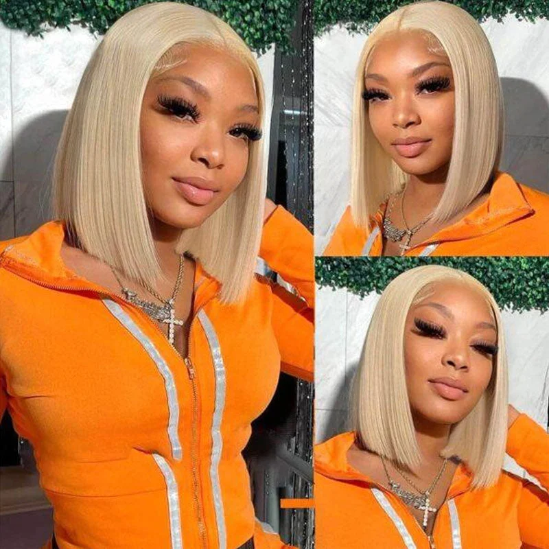 Colored wig with a red - orange hue for a warm and energetic lookAsh Blonde Pre Cut 6x5 Lace Glueless Bob Wig Straight Human Hair 13x6 Lace Front Wigs