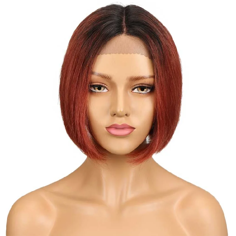 Synthetic colored wig with a heat - resistant formula for easy stylingRebecca Fashion Straight Bob Wig With Middle Part 10 Inch Ombre Color Lace Wigs