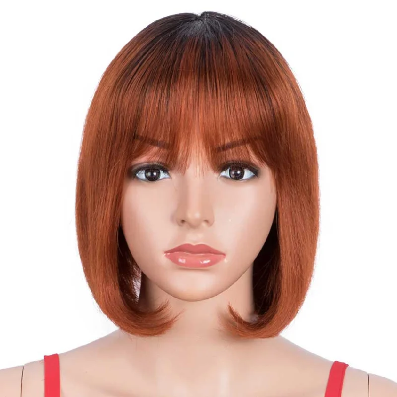 Colored wig with a red - orange hue for a warm and energetic lookRebecca Fashion Straight Hair Bob Wigs TT1B/350 Ombre Wigs With Bangs Human Hair