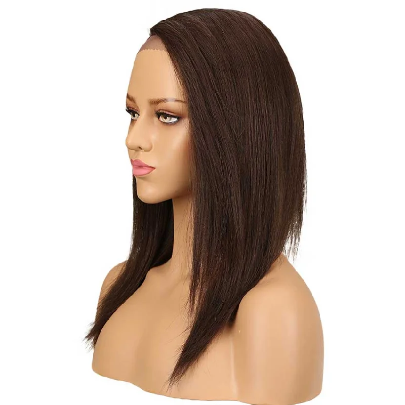 Colored wig with a natural - looking root for a more realistic lookRebecca Fashion Straight Dark Brown Wig Lace Part 18 Inch Human Hair Wig