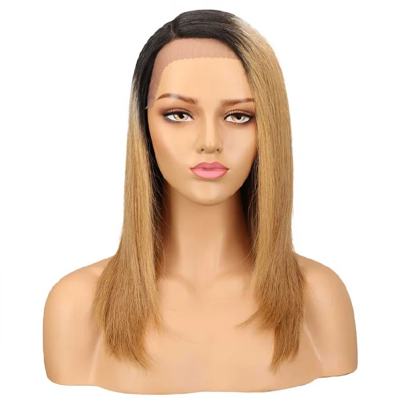 Colored wig with a curly texture for a bold and stylish choiceRebecca Fashion Straight Wig Ombre Blonde Human Hair Side Part 18 Inch Wig