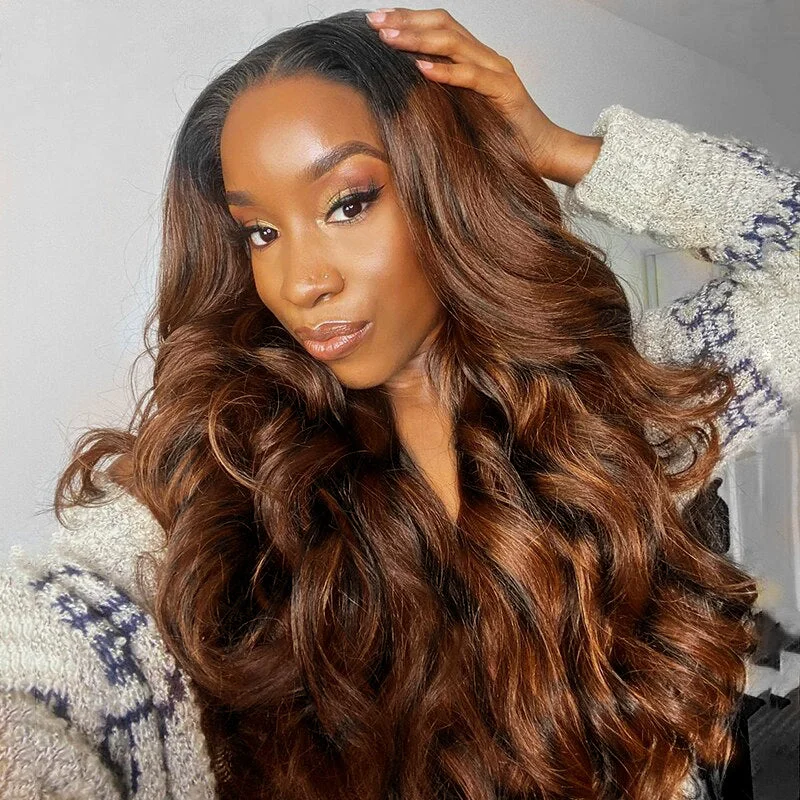 Colored wig with a 150 - density for a full and thick appearanceSunber Body Wave 5*2.5 Lace Closure V Part Wigs Ombre Balayage Highlight Color Upgrade U Part Human Hair Wigs