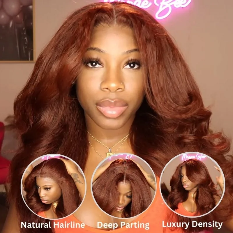 Colored wig with a red - orange hue for a warm and energetic lookSunber Kinky Straight Reddish Brown Lace Front Wig Dark Auburn Copper Color Human Hair Wigs