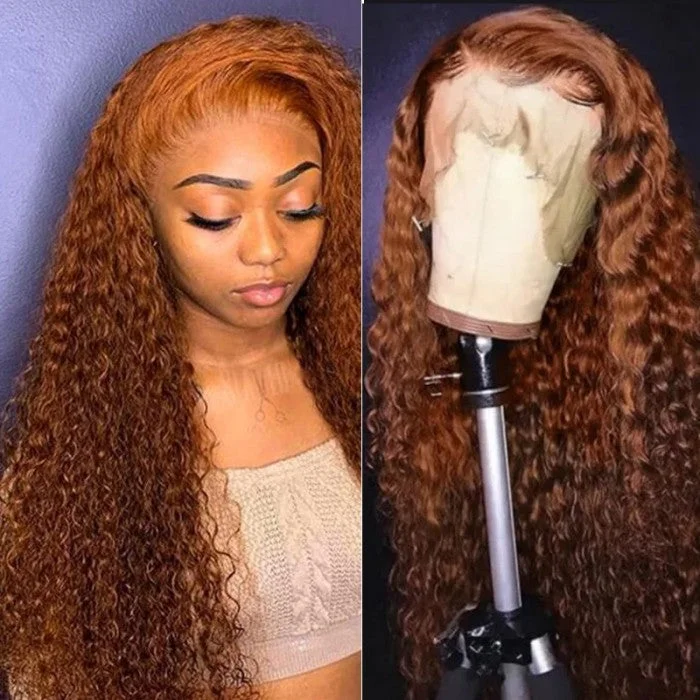 Colored wig with a wispy fringe for a soft and feminine lookSunber Precolored Ginger Brown Jerry Curly 13*4 Lace Front Human Hair Wigs