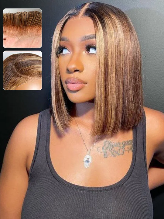 Colored wig with a curly texture for a bold and stylish choiceWear & Go Highlight 4 27 Bob Wig 4x4 5x5 4x6 13x4 Lace Wigs Straight Human Hair