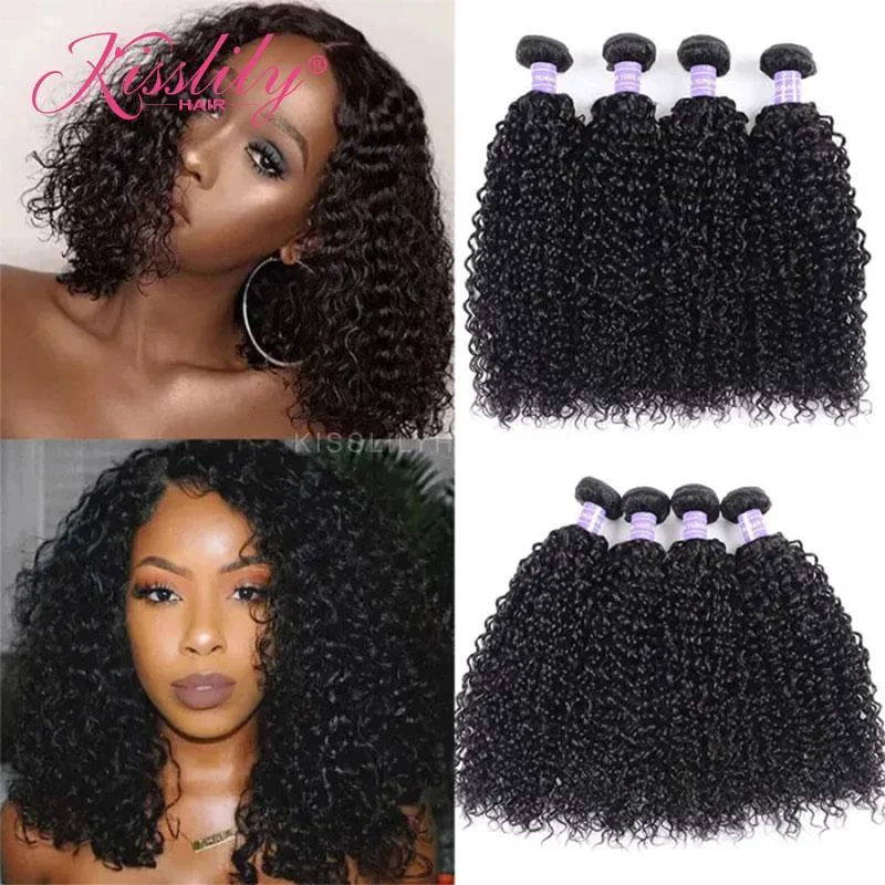 Braided wigs with a 180 - density for a full and thick appearanceKisslily Hair 4 PCs Curly Indian Virgin Bundle [WEFT26]