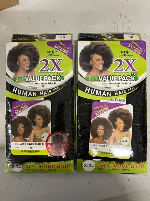 Box braided wigs with jumbo size for a bold look2 packs deal for Janet Collection Synthetic Hair Braids Noir Afro Kinky Bulk 24"