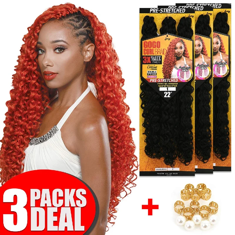 Bob - length braided wigs for a short and sassy look[3 PACKS DEAL] Royal Zury Synthetic 3X Value Pack Pre-Stretched 22" Crochet Braid GOGO CURL BRAID 3X w/Filigree