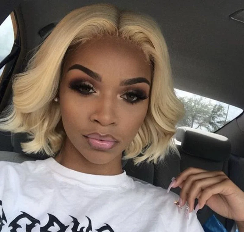 Short - bob wig for a super - sleek and minimalist style#613 Blonde Transparent Lace Bob Wig Loose Wave