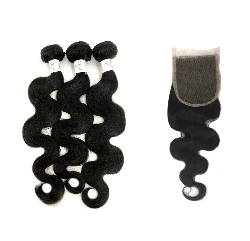 Child - friendly braided wigs with a soft and gentle feel7A Thailand 3 Bundle Set Body Wave w/ 4"X4" Lace Closure