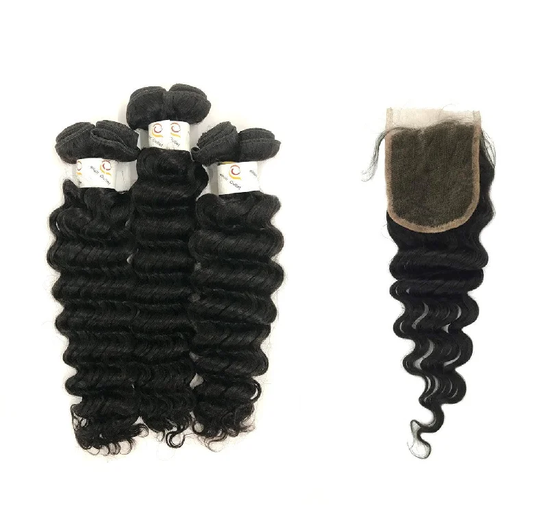 Box braided wigs with jumbo size for a bold look7A Thailand 3 Bundle Set Deep Wave w/ 4"X4" Lace Closure