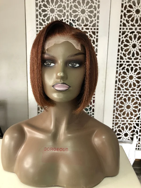 Human - hair wig with a middle - part for a classic and elegant styleBROWN HUMAN HAIR BOB