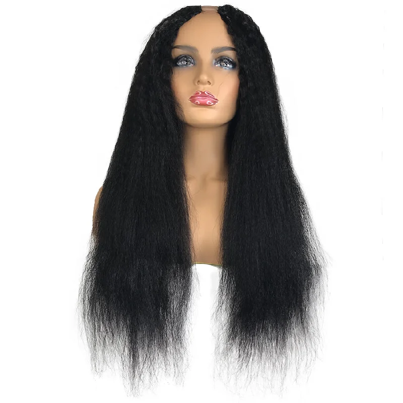 Braided wigs with a pre - plucked hairline for a natural look8A Malaysian Kinky Straight U Part Human Hair Wig