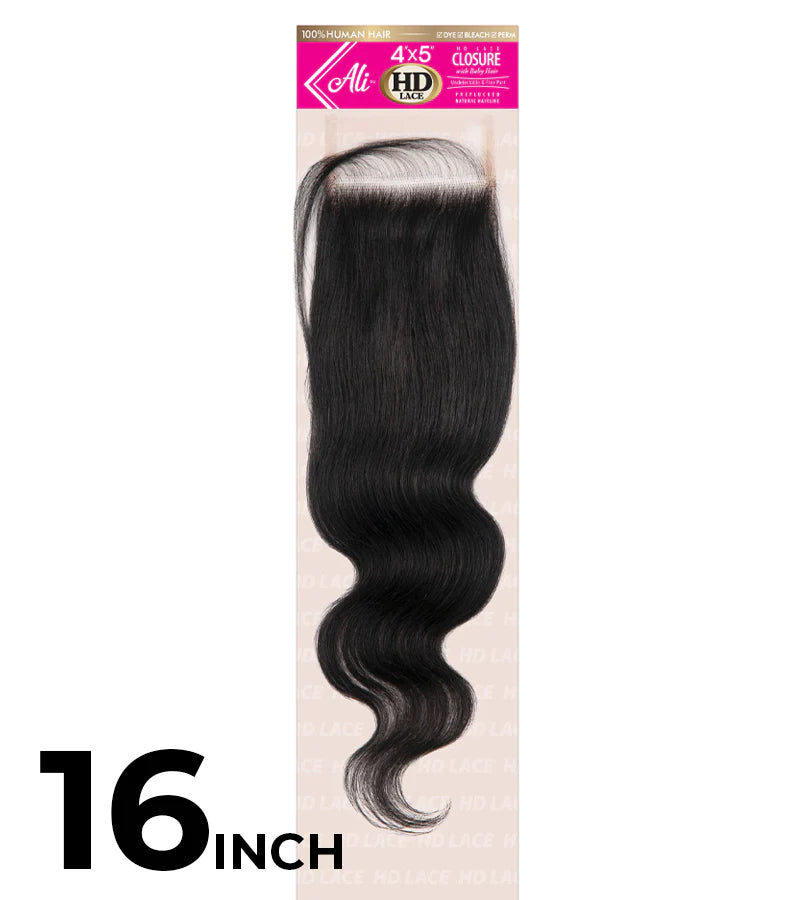 Human hair braided wigs for a luxurious feelNew Born Free BRAZILIAN BUNDLE HD 4X5 LACE CLOSURE-BODY WAVE 16" (1/200) - BBHDC45D16