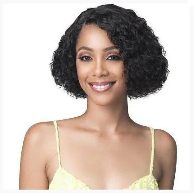 Brazilian - human - hair wig with a full and voluminous lookBobbi Boss 100% Unprocessed Human Hair Lace Front Wig - MHLF422 WATER CURL 10"