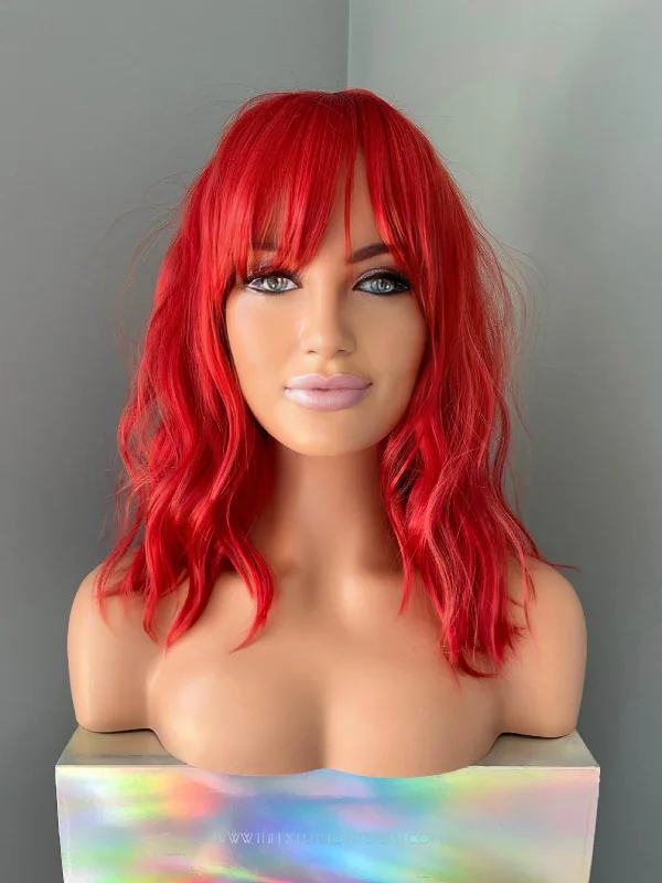 Petite bob wig suitable for women with small faces"Cherry" - Short Red Wig With Bangs