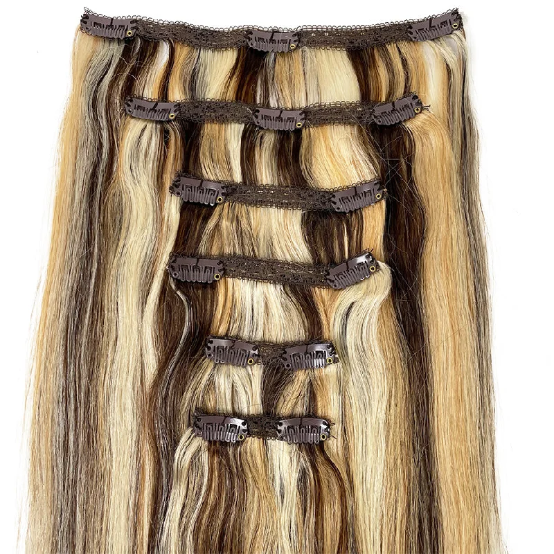 Braided wigs for a formal event with a sophisticated design8A Straight Clip-In Human Hair Extension Color F4/27/613