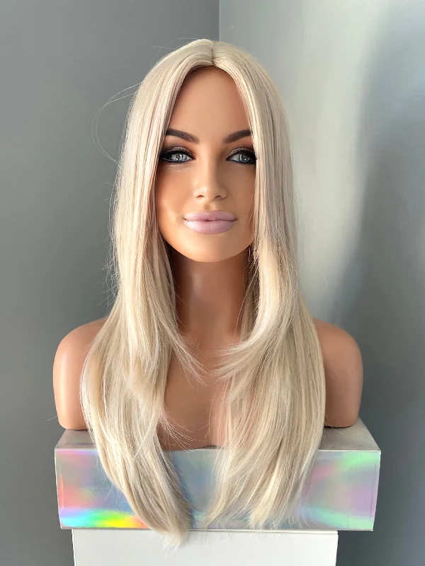 Petite bob wig suitable for women with small faces"Crystal" - Long Platinum Blonde Straight Wig